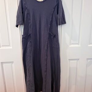 A Rare Bird Handmade Frayed Edge Maxi Dress Blue/Grey SZ Small/Medium Pockets
